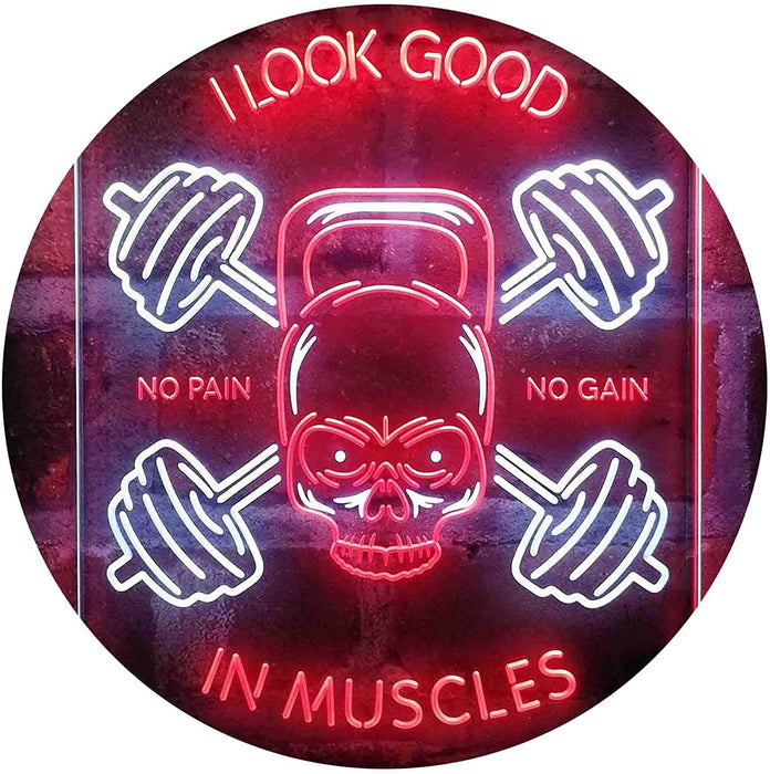 No Pain No Gain I Look Good in Muscles Weight Train Gym Fitness LED Light Sign - Way Up Gifts