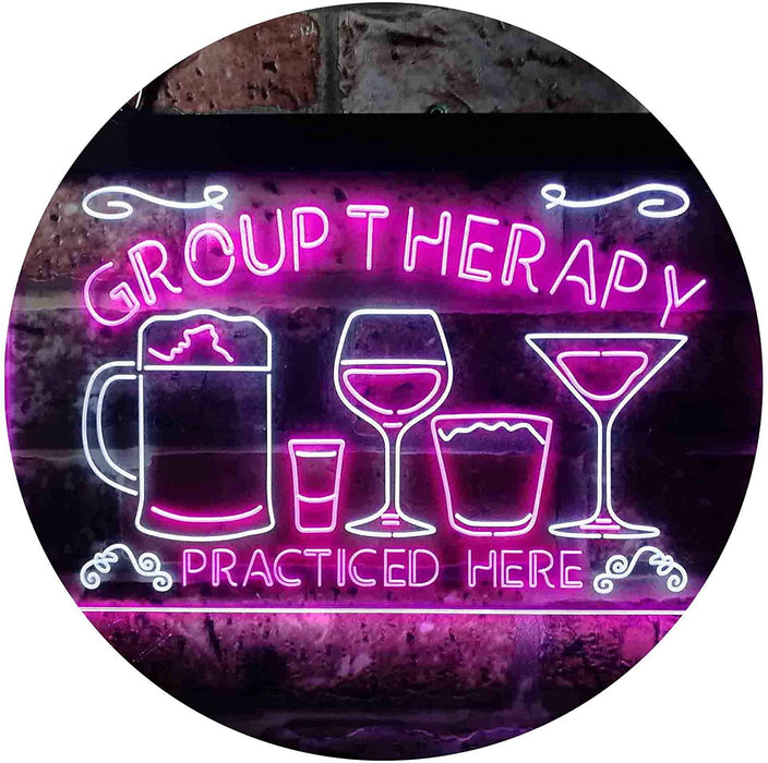 Beer Cocktails Wine Group Therapy Practiced Here Humor LED Light Sign - Way Up Gifts
