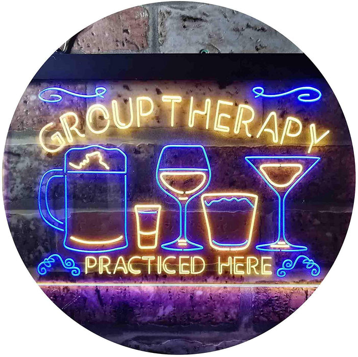Beer Cocktails Wine Group Therapy Practiced Here Humor LED Light Sign - Way Up Gifts