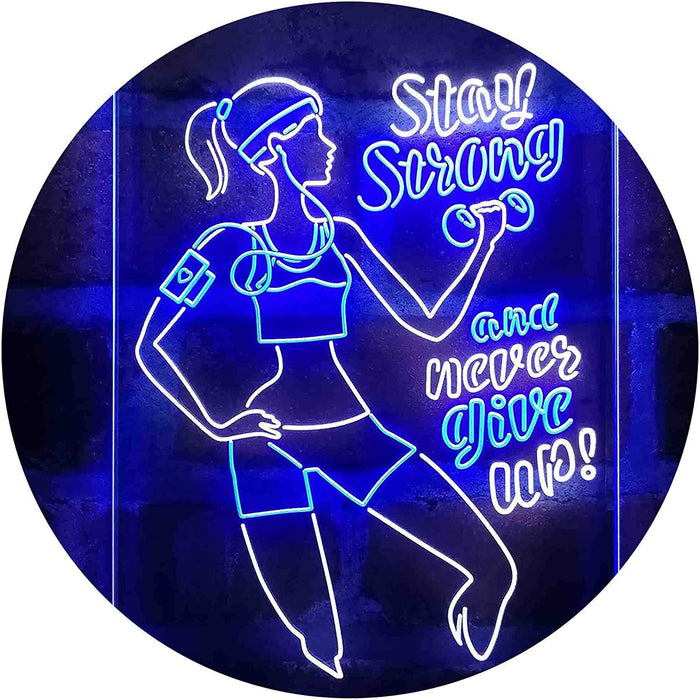 Motivational Quote Women Gym Stay Strong Never Give Up Fitness LED Light Sign - Way Up Gifts