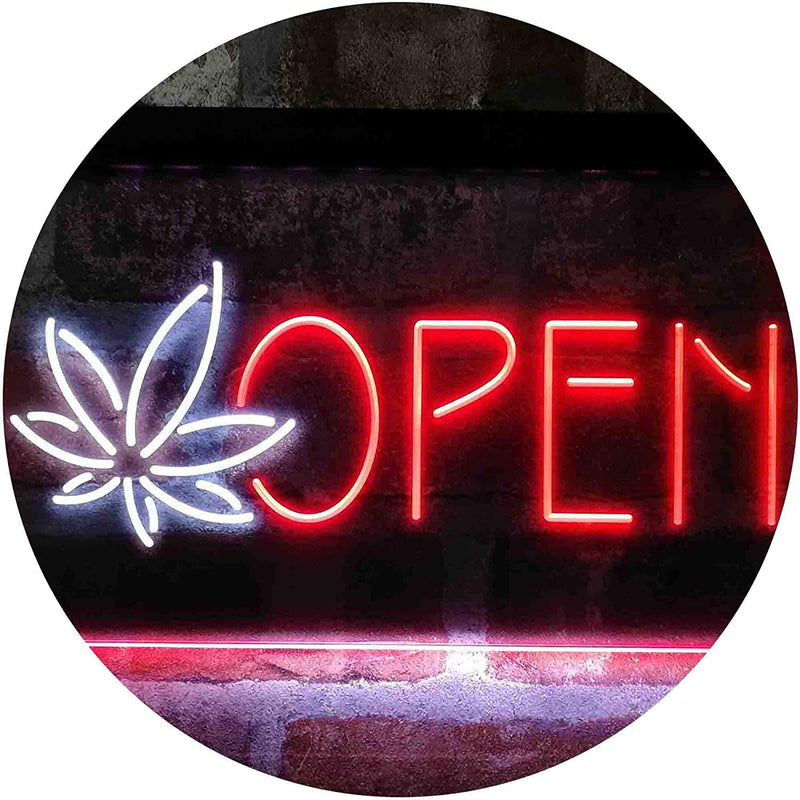 Open Hemp Leaf Marijuana Dispensary LED Light Sign - LED Gift Works