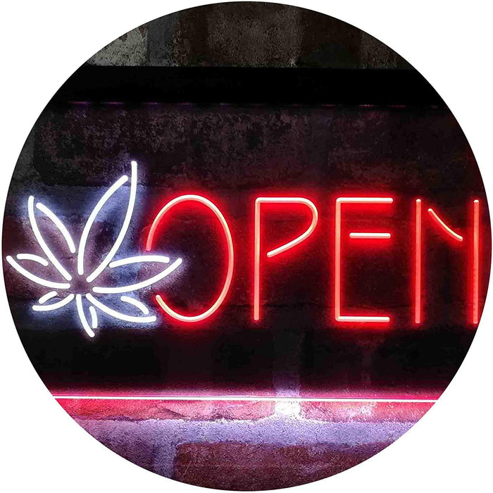 Open Hemp Leaf Marijuana Dispensary LED Light Sign - Way Up Gifts