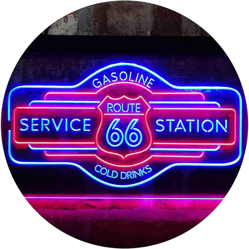 Route 66 Gasoline Station Cold Drinks LED Light Sign - LED Gift Works