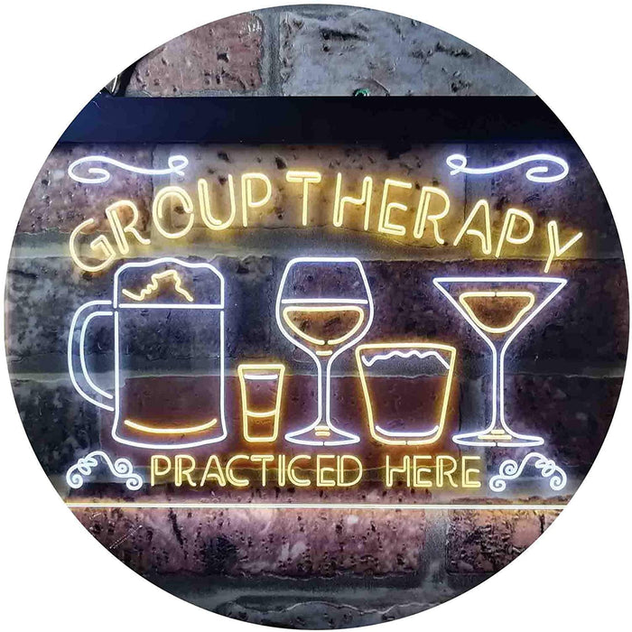 Beer Cocktails Wine Group Therapy Practiced Here Humor LED Light Sign - Way Up Gifts