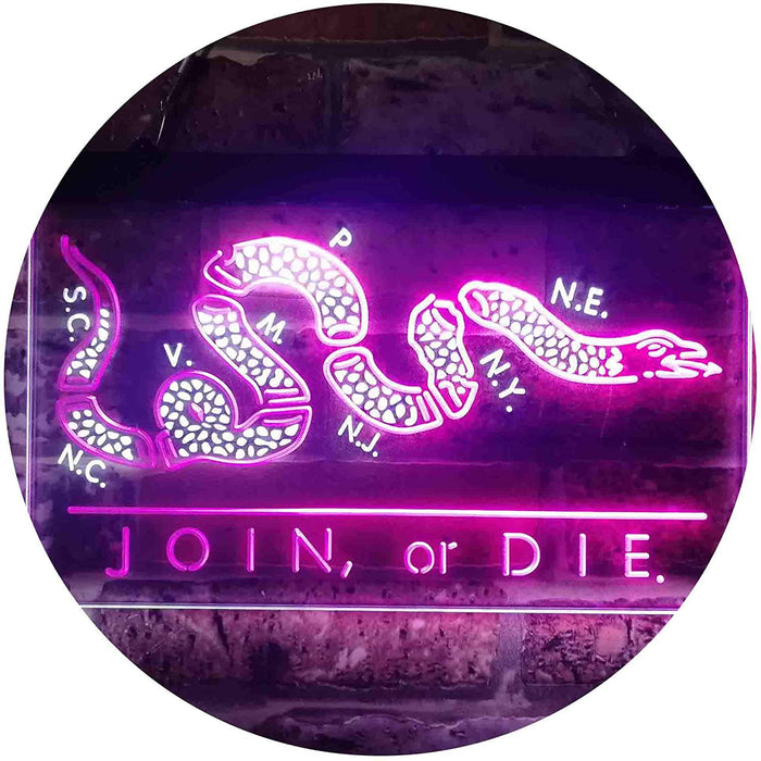 Join Or Die Flag Snake Military Army LED Light Sign - Way Up Gifts