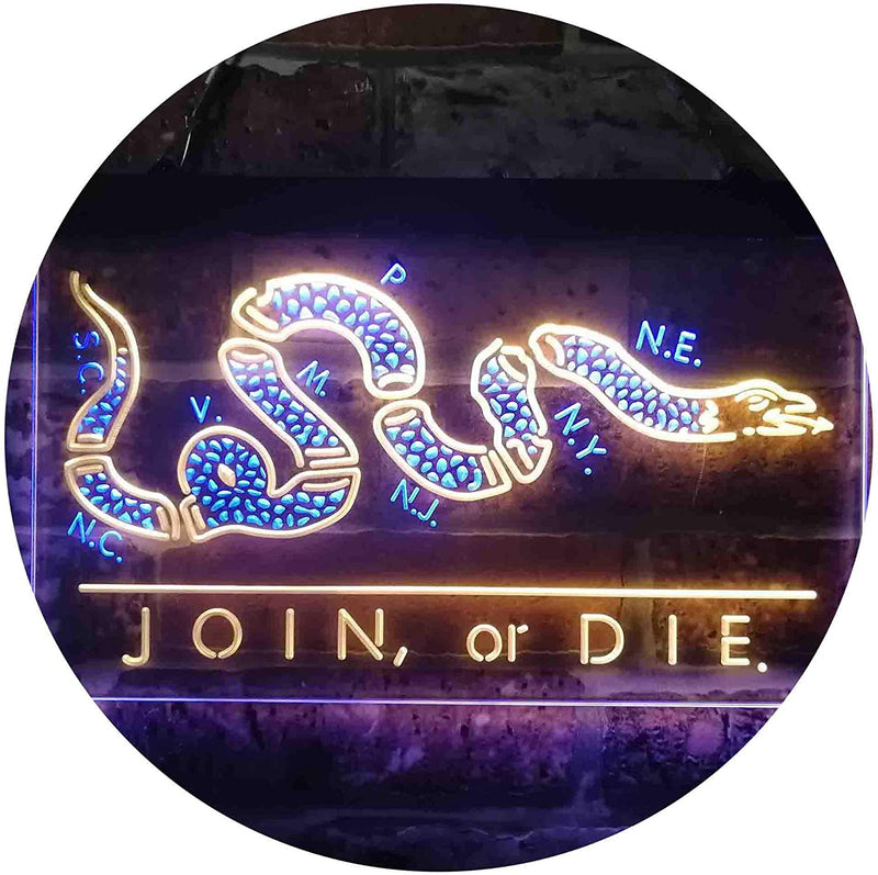 Join Or Die Flag Snake Military Army LED Light Sign - LED Gift Works