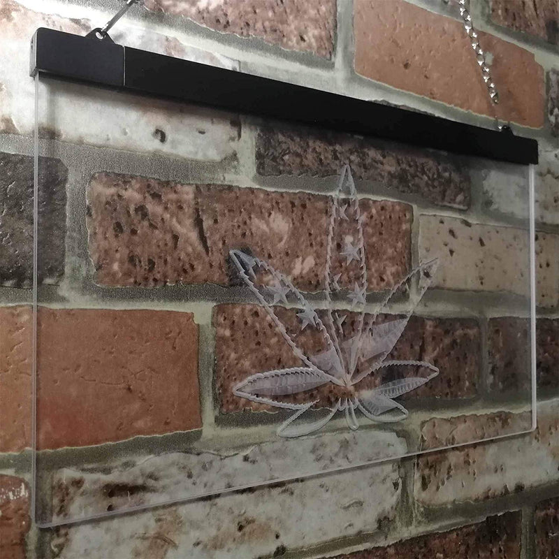 Marijuana Leaf USA Flag LED Light Sign - LED Gift Works