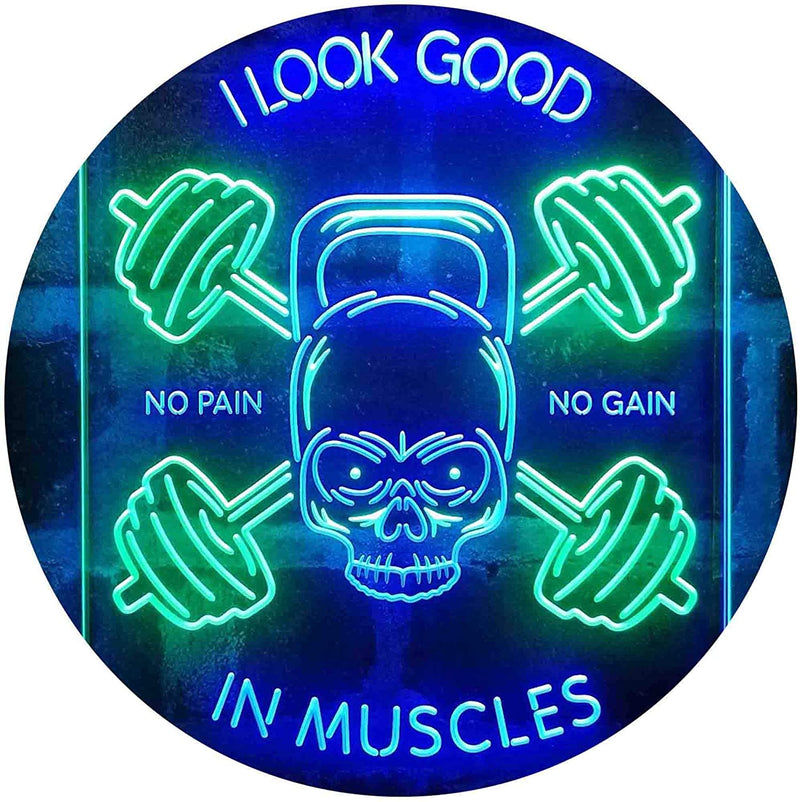 No Pain No Gain I Look Good in Muscles Weight Train Gym Fitness LED Light Sign - LED Gift Works