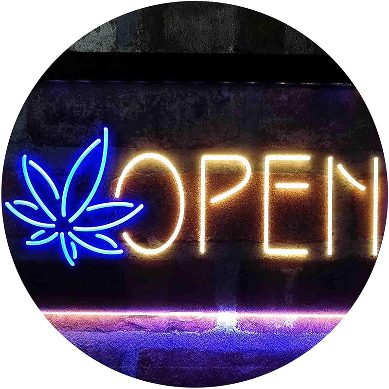 Open Hemp Leaf Marijuana Dispensary LED Light Sign - LED Gift Works