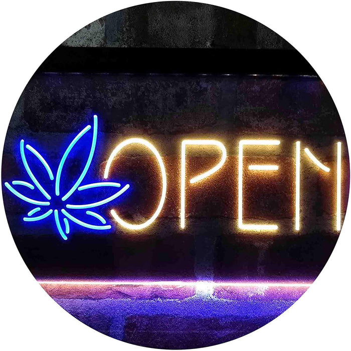 Open Hemp Leaf Marijuana Dispensary LED Light Sign - Way Up Gifts
