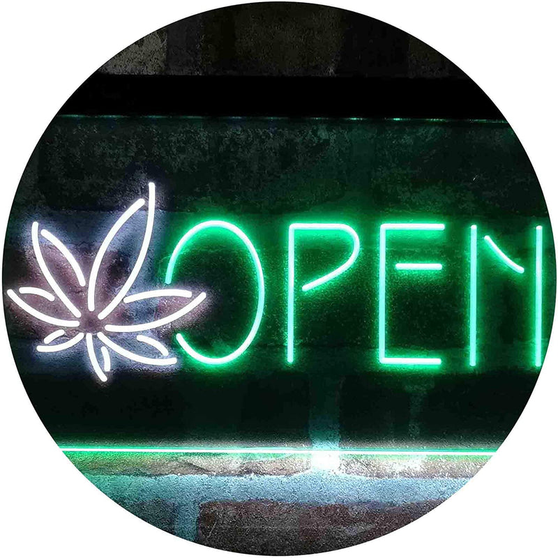 Open Hemp Leaf Marijuana Dispensary LED Light Sign - LED Gift Works