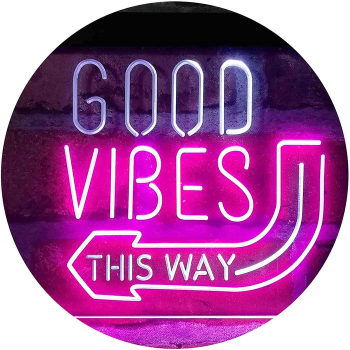 Good Vibes Arrow Left This Way LED Light Sign - Way Up Gifts