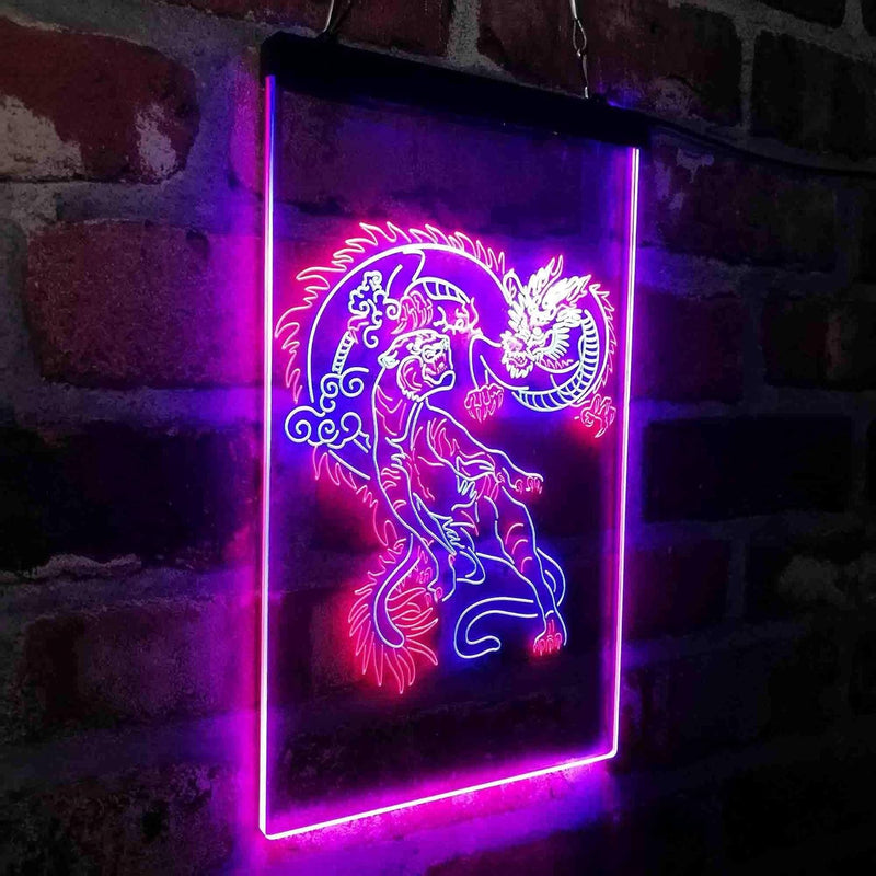 Tiger and Dragon Fight Man Cave Room Garage LED Light Sign - LED Gift Works