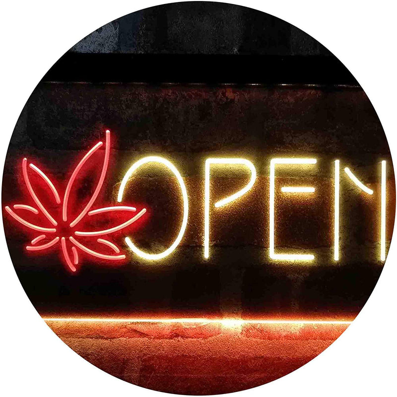 Open Hemp Leaf Marijuana Dispensary LED Light Sign - LED Gift Works