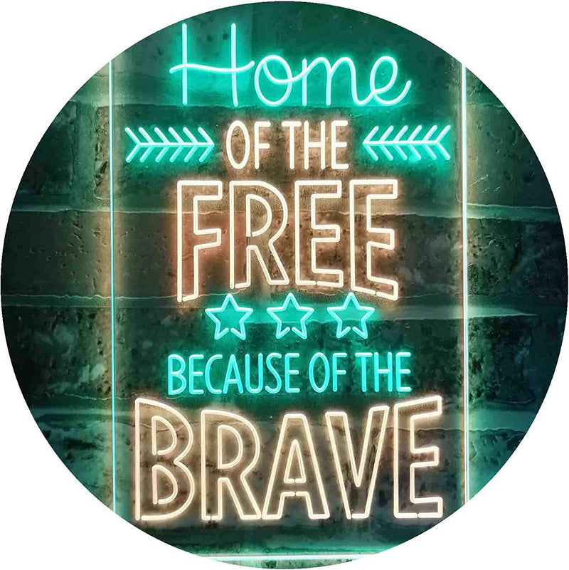 USA Home of The Free Because of The Brave LED Light Sign - LED Gift Works