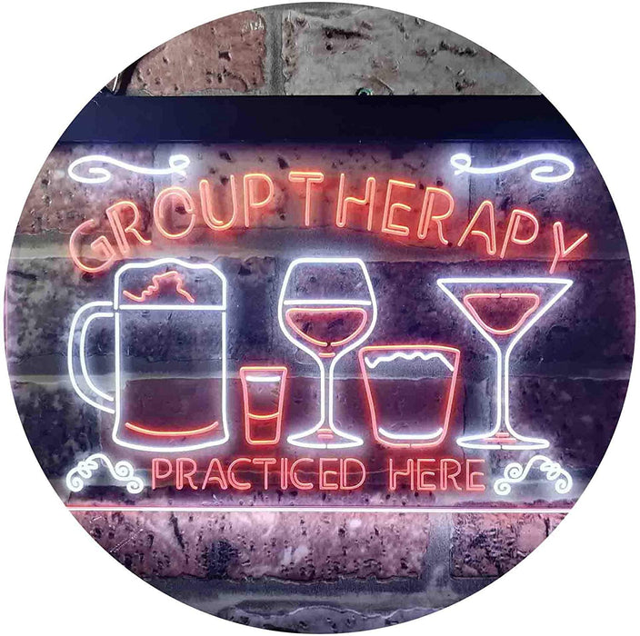 Beer Cocktails Wine Group Therapy Practiced Here Humor LED Light Sign - Way Up Gifts