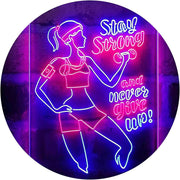 Motivational Quote Women Gym Stay Strong Never Give Up Fitness LED Light Sign - LED Gift Works