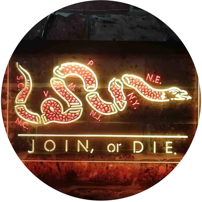 Join Or Die Flag Snake Military Army LED Light Sign - Way Up Gifts