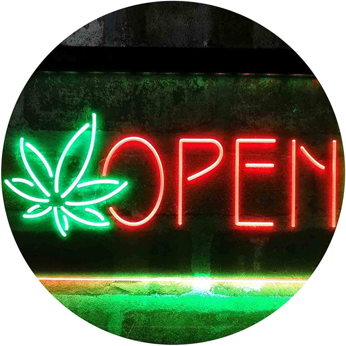 Open Hemp Leaf Marijuana Dispensary LED Light Sign - Way Up Gifts