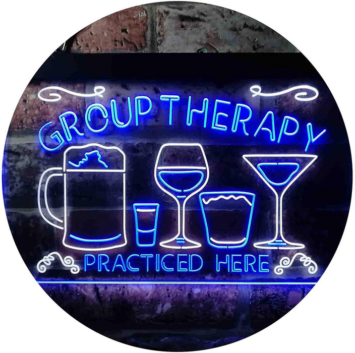 Beer Cocktails Wine Group Therapy Practiced Here Humor LED Light Sign - Way Up Gifts