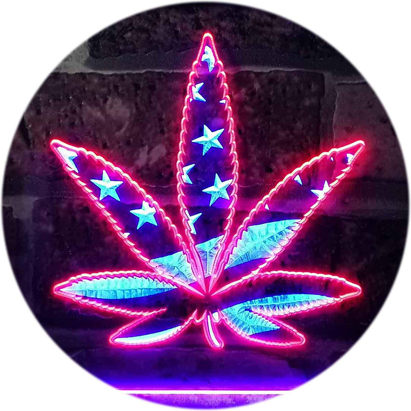 Marijuana Leaf USA Flag LED Light Sign - LED Gift Works