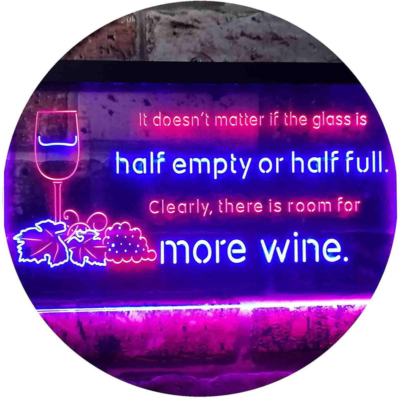 Funny Alcohol Quote Drinking Half Empty Full Wine Bar LED Light Sign - LED Gift Works