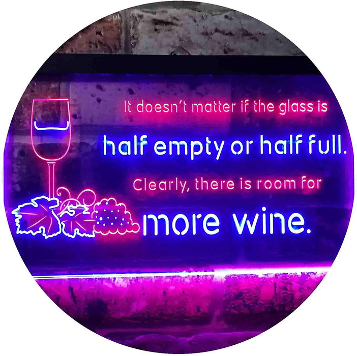 Funny Alcohol Quote Drinking Half Empty Full Wine Bar LED Light Sign - Way Up Gifts
