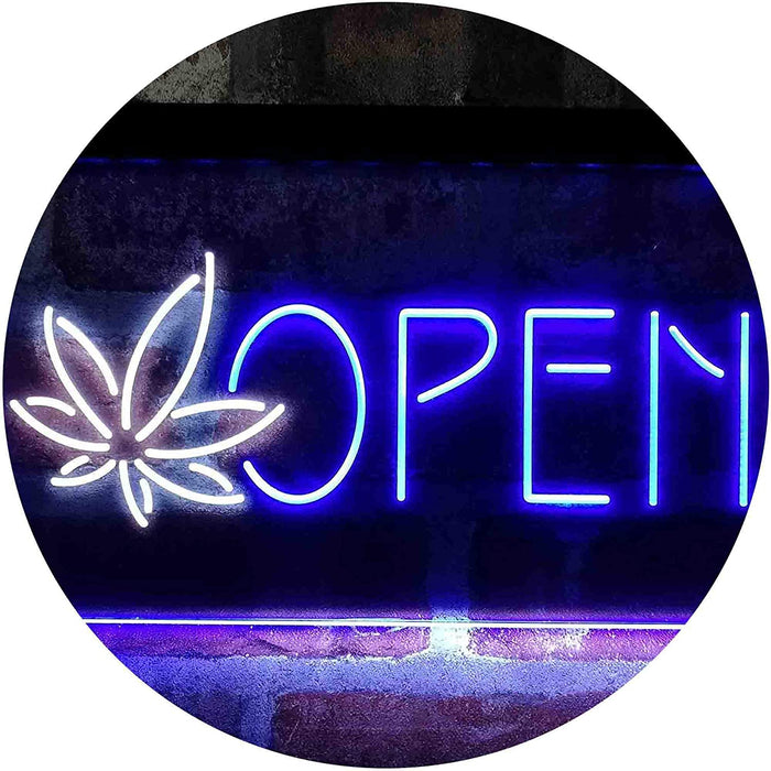 Open Hemp Leaf Marijuana Dispensary LED Light Sign - Way Up Gifts