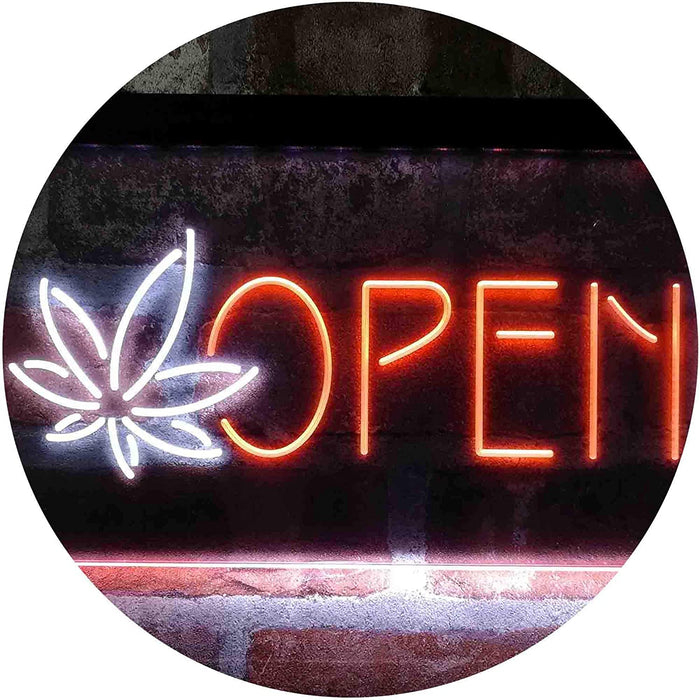 Open Hemp Leaf Marijuana Dispensary LED Light Sign - Way Up Gifts