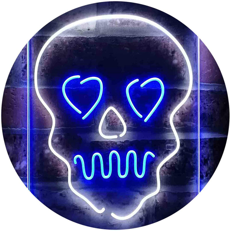 Skull Head Heart Eyes LED Light Sign - LED Gift Works