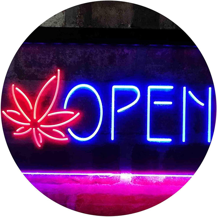 Open Hemp Leaf Marijuana Dispensary LED Light Sign - Way Up Gifts
