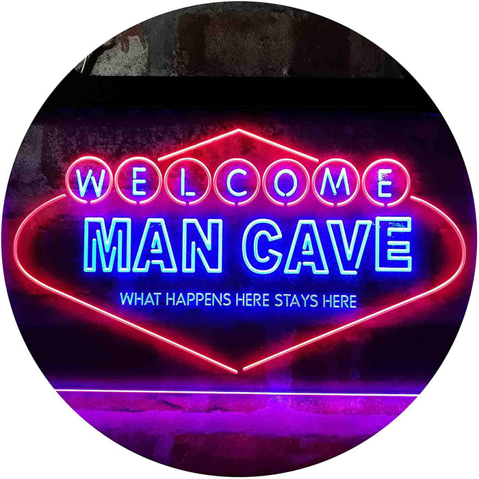 Man Cave Welcome What Happens Here Stays Here LED Light Sign - Way Up Gifts
