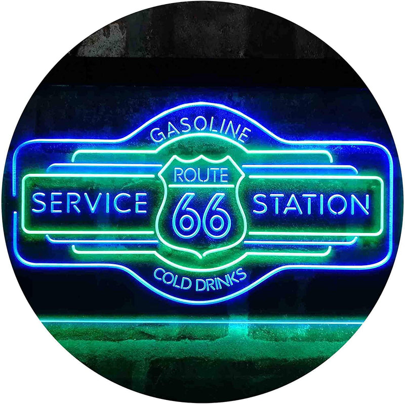 Route 66 Gasoline Station Cold Drinks LED Light Sign - LED Gift Works