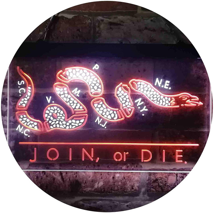 Join Or Die Flag Snake Military Army LED Light Sign - Way Up Gifts