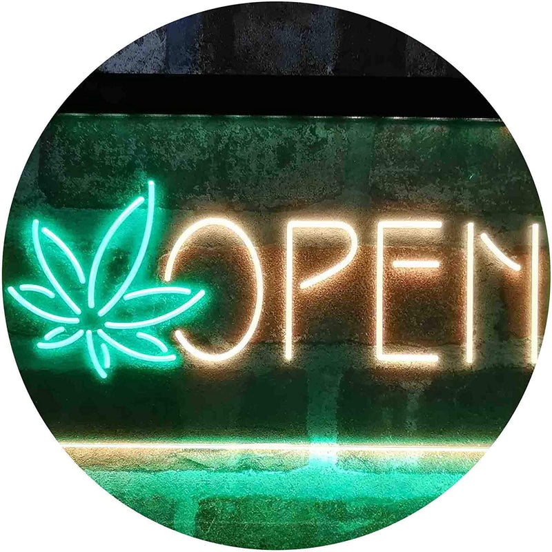 Open Hemp Leaf Marijuana Dispensary LED Light Sign - LED Gift Works