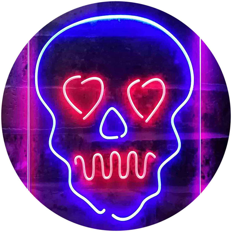Skull Head Heart Eyes LED Light Sign - LED Gift Works