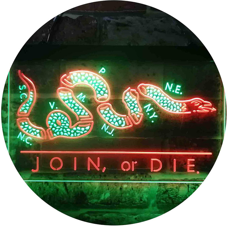 Join Or Die Flag Snake Military Army LED Light Sign - LED Gift Works