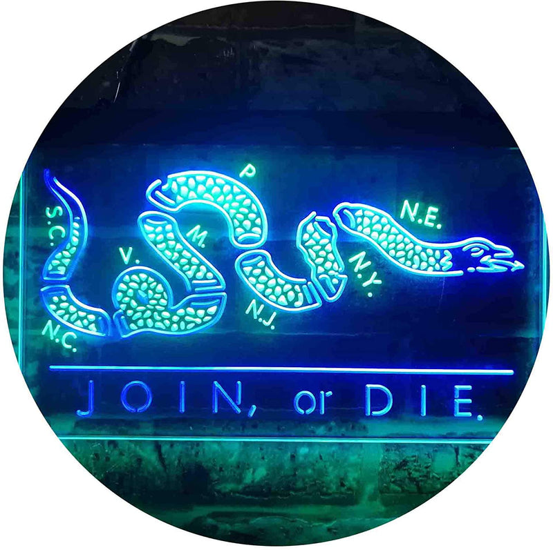 Join Or Die Flag Snake Military Army LED Light Sign - LED Gift Works