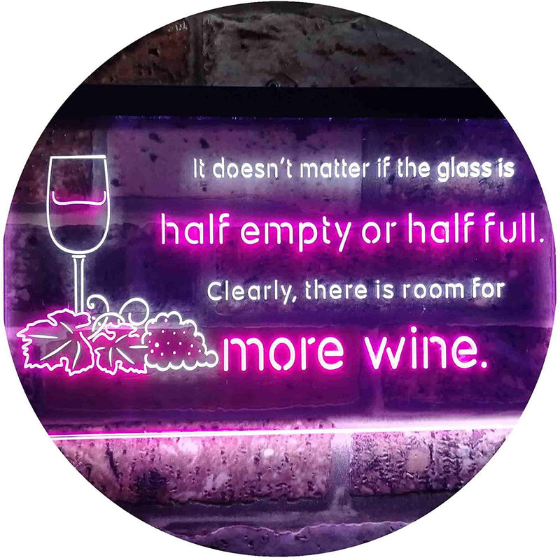 Funny Alcohol Quote Drinking Half Empty Full Wine Bar LED Light Sign - LED Gift Works