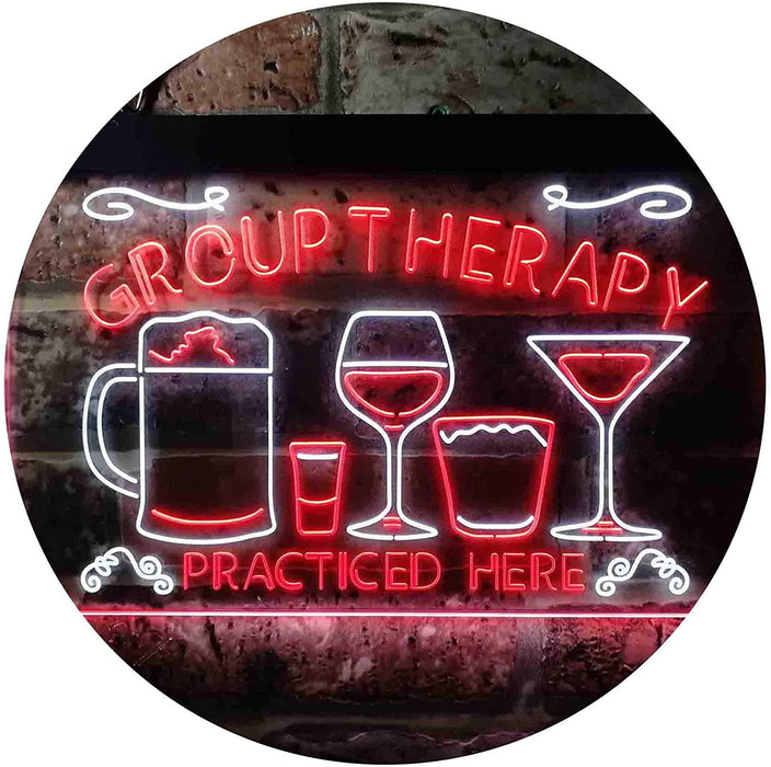 Beer Cocktails Wine Group Therapy Practiced Here Humor LED Light Sign - Way Up Gifts