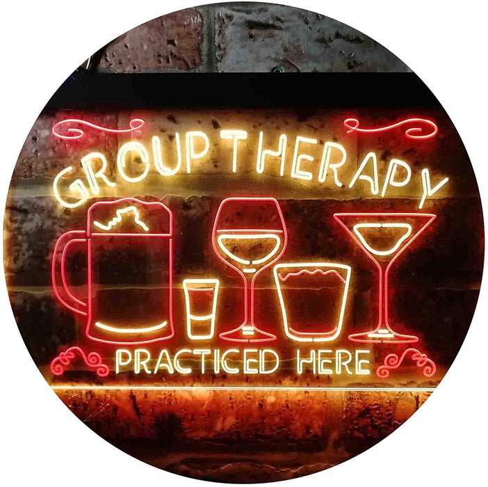 Beer Cocktails Wine Group Therapy Practiced Here Humor LED Light Sign - Way Up Gifts