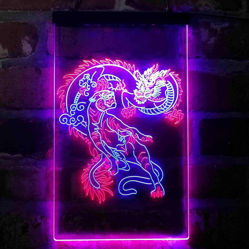 Tiger and Dragon Fight Man Cave Room Garage LED Light Sign - LED Gift Works
