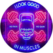 No Pain No Gain I Look Good in Muscles Weight Train Gym Fitness LED Light Sign - LED Gift Works