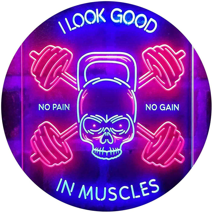 No Pain No Gain I Look Good in Muscles Weight Train Gym Fitness LED Light Sign - Way Up Gifts