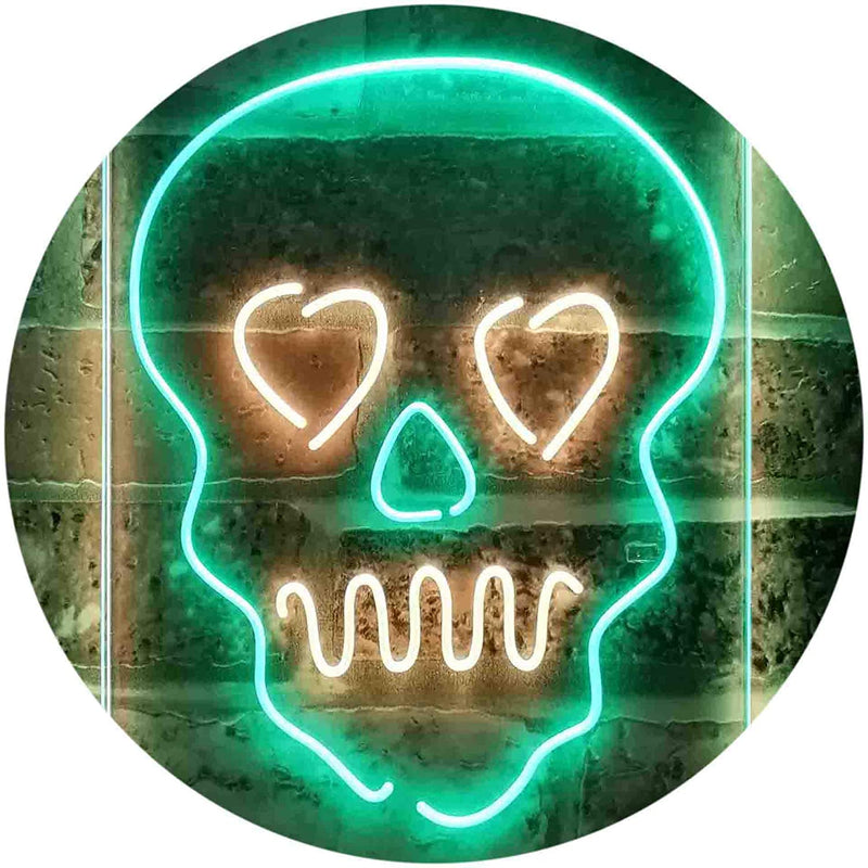 Skull Head Heart Eyes LED Light Sign - LED Gift Works
