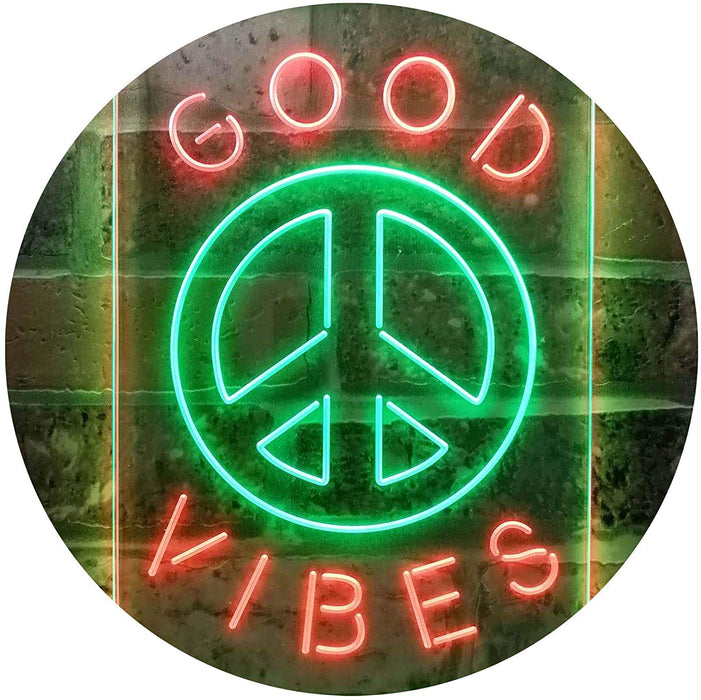 Good Vibes Peace Hippie Bedroom Decor LED Light Sign - Way Up Gifts