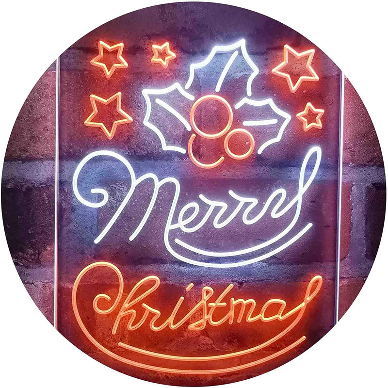 Merry Christmas Holly Leaves Star LED Light Sign - LED Gift Works