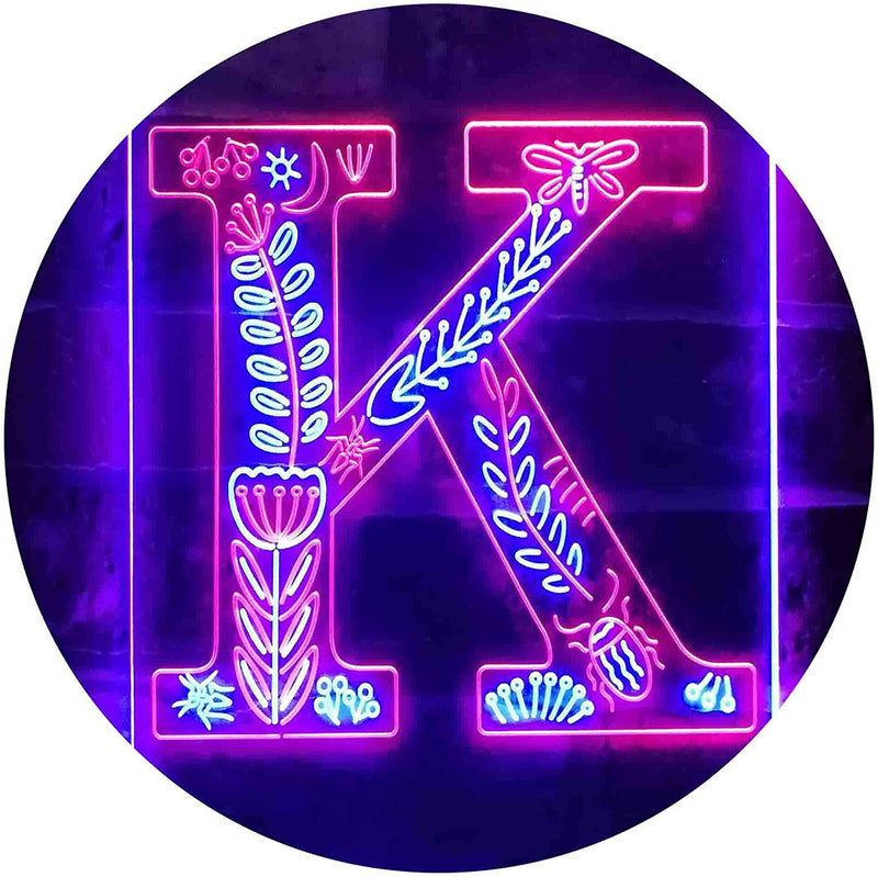 Family Name Letter K Monogram Initial LED Light Sign - LED Gift Works