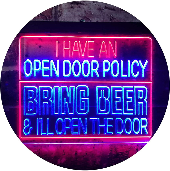 Open Door Policy Bring Beer Open Door LED Light Sign - Way Up Gifts