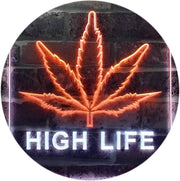 Marijuana Leaf High Life LED Light Sign - LED Gift Works